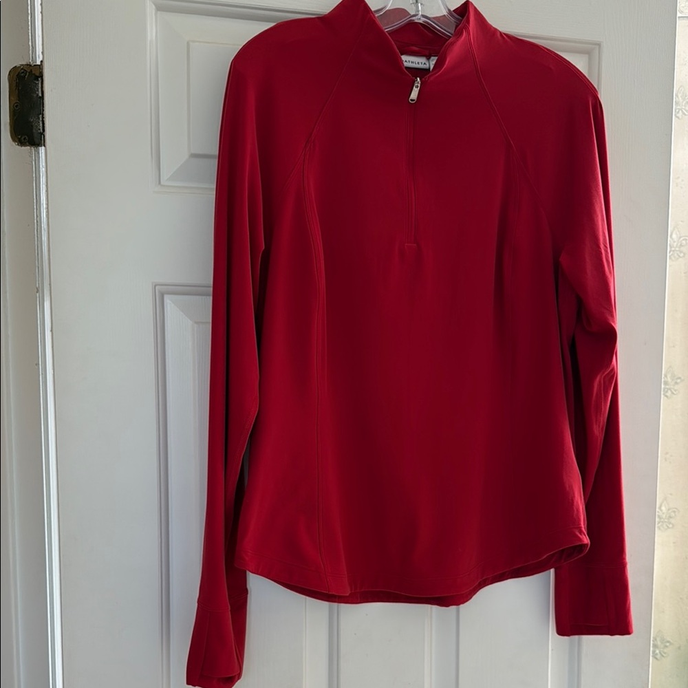 Athleta Red Long Sleeve Quarter-Zip Tee